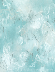 Contemporary smokey blue green abstract plants and flowers by artist Sara Richardson