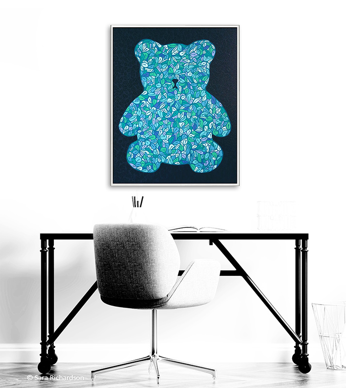 Contemporary modern nature abstract bear flora and fauna artwork Sara Richardson