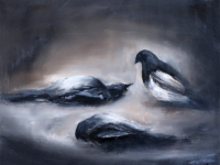 Painting Small Birds Study No2 Oil on canvas by fine artist Sara Richardson