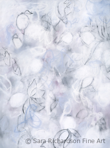 Contemporary abstract botanic charcoal pastel art drawing by fine artist Sara Richardson