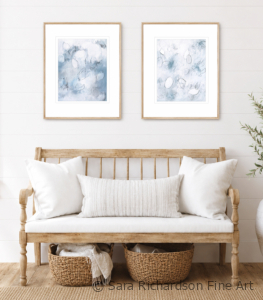 Contemporary abstract fine art by professional artist Sara Richardson in soft blue and white