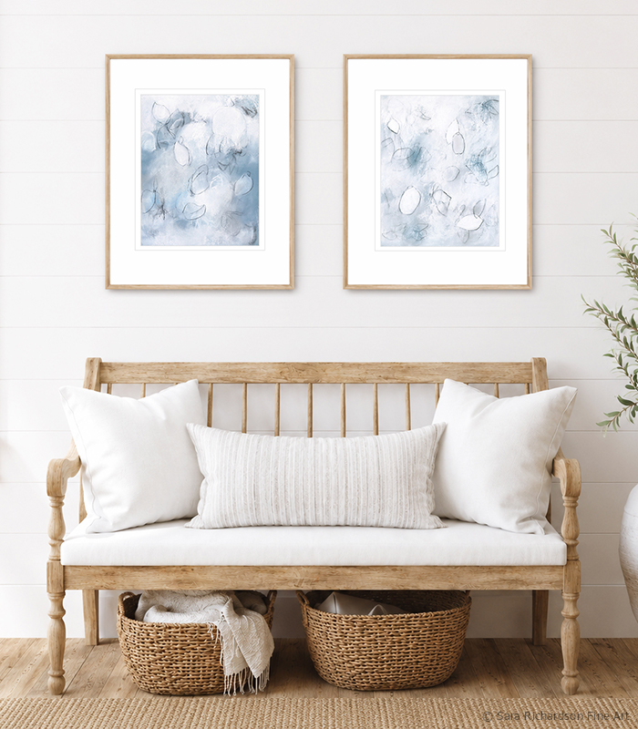 Contemporary abstract fine art by professional artist Sara Richardson in soft blue and white