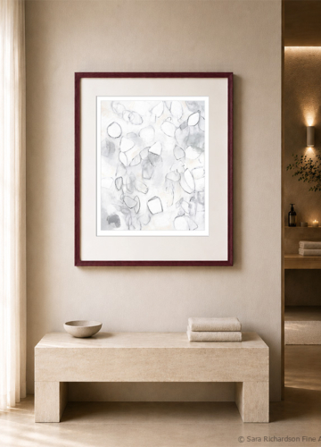 Contemporary abstract fine art by professional artist Sara Richardson in soft gray and white