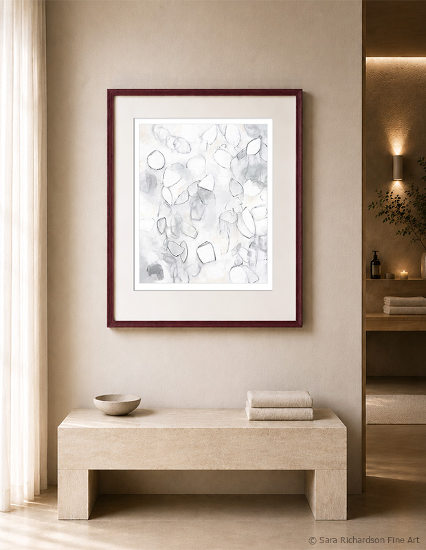 Contemporary abstract fine art by professional artist Sara Richardson in soft gray and white