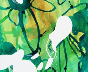 Butterfly Daydream No.7<br/>
Mixed media painting on paper Contemporary abstract nature painting by fine artist Sara Richardson