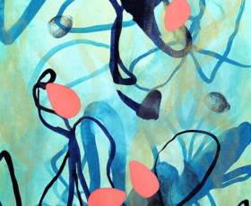 Free Fall Lemon Drop<br/>
Mixed media painting on paper Original abstract nature painting by contemporary artist Sara Richardson