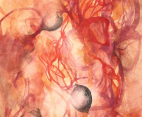 Confection One<br/>
Mixed media painting on paper Original abstract watercolor by contemporary artist Sara Richardson