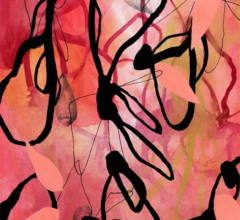 Raspberry Sorbet<br/>
Mixed media painting on paper Contemporary abstract nature inspired watercolor paintings by fine artist Sara Richardson