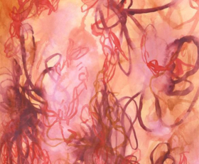 Confection Four<br/>
Watercolor on 640gsm paper 22w x 30h in. <br/><u><a href="https://www.shockandslaw.com/contact-richardson-fine-art" target="_blank" rel="noopener">original available</a></u> Abstract original watercolor painting by contemporary artist Sara Richardson