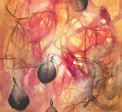Confection Three<br/>
Mixed media painting on paper Abstract watercolor painting by fine artist Sara Richardson