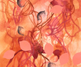 Confection Two<br/>
Mixed media painting on paper Sara Richardson Contemporary organic mixed media art