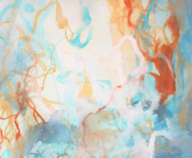 Confection Five<br/>
Mixed media painting on paper Abstract nature watercolor painting by contemporary artist Sara Richardson