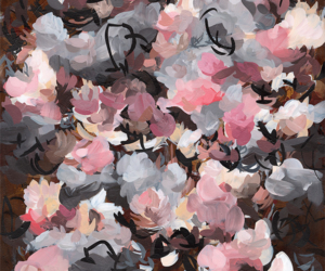 Bouquet No.1<br/>
Acrylic on 640gsm paper | <a href="https://www.shockandslaw.com/contact-richardson-fine-art" target="_blank" rel="noopener">inquire about this piece</a> Contemporary flowers and plants artwork abstract painting by artist Sara Richardson