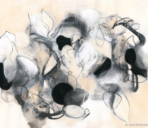 Wedding Dance (No.2)<br/>
Mixed media on 175gsm paper 26w x 19h in.<br/><u><a href="https://www.shockandslaw.com/contact-richardson-fine-art" target="_blank" rel="noopener">original & licensing available</a></u> Contemporary abstract nature botanical drawing Sara Richardson Artist