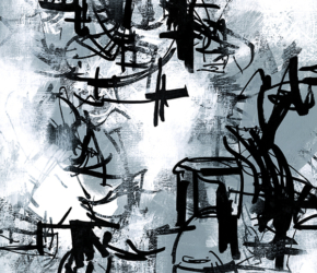 Contemporary black and white abstract organic botanical inspired art by fine artist Sara Richardson