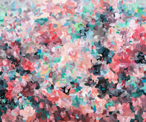 Enamored No.1<br/>
Acrylic on stretched canvas | <a href="https://www.shockandslaw.com/contact-richardson-fine-art" target="_blank" rel="noopener">inquire about this piece</a> Sara Richardson contemporary fine art painting drawings and abstract botanical