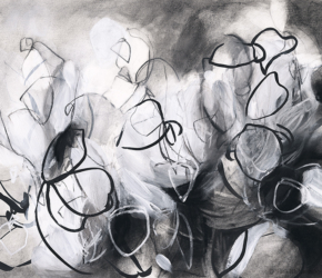 Luna No.2<br/>
Mixed media on 640gsm paper 17w x 13h in. <br/><u><a href="https://www.shockandslaw.com/contact-richardson-fine-art" target="_blank" rel="noopener">original & licensing available</a></u> Contemporary abstract botanical and nature inspired artwork by modern artist Sara Richardson