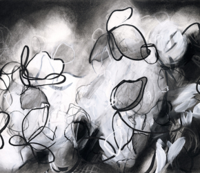 Luna No.4<br/>
Mixed media on 640gsm paper 17w x 13h in. <br/><u><a href="https://www.shockandslaw.com/contact-richardson-fine-art" target="_blank" rel="noopener">original & licensing available</a></u> Contemporary abstract botanical and nature inspired artwork by modern artist Sara Richardson art Sarah Richardson